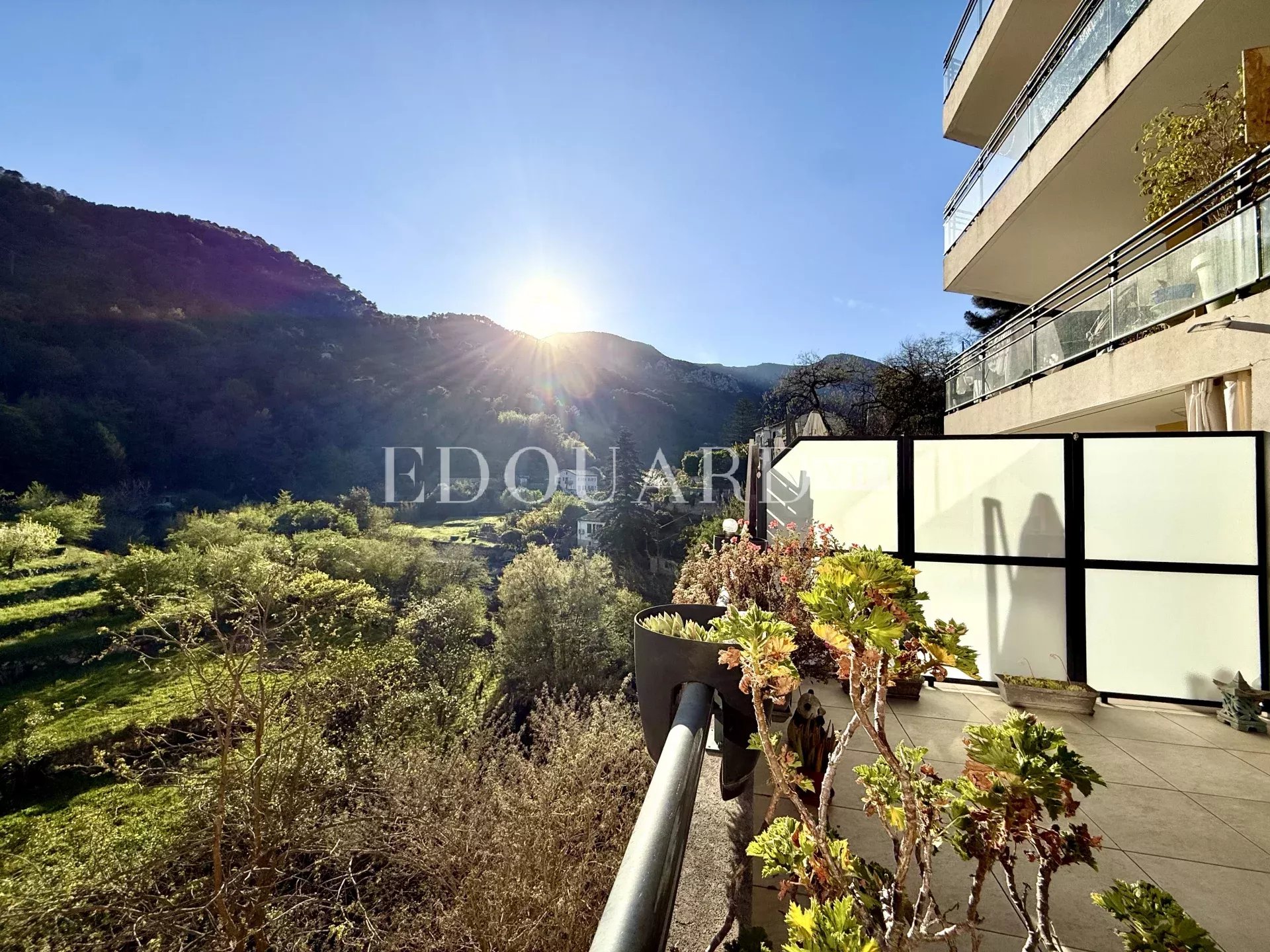 Sur la commune de Gorbio, deux pièces avec grande terrasse dans immeuble moderne avec piscine